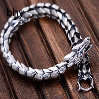 Zsdz สร้อยข้อมือเงินสเตอร์ลิง 925 ลายมังกรหนัก สไตล์พังก์วินเทจ 22 ซม. สําหรับผู้ชาย