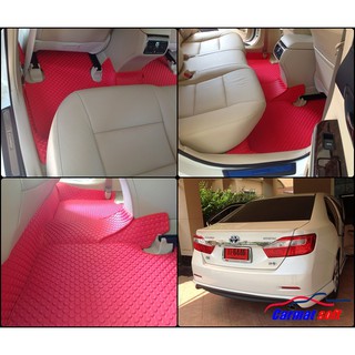 พรมปูพื้นรถยนต์  CAMRY 2012-18ลายกระดุม สีแดง 14 ชิ้น Full option เต็มคัน พื้นเรียบ+แถมฟรีกันสึกฝั่งคนขับ