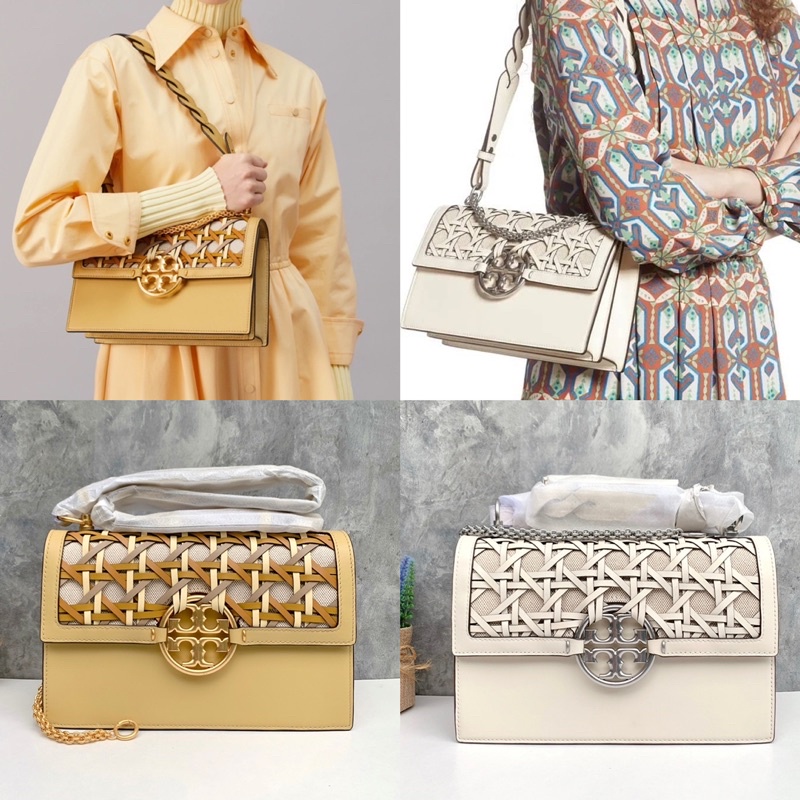 สด-ผ่อน-กระเป๋าสะพาย-สีเหลือง-86459-สีขาว-85015-ขาวทอง-88220-toryburch-miller-basket-weave-shoulder-bag