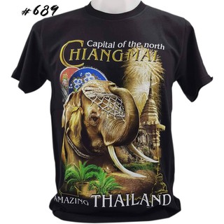 เสื้อยืดสีดำอินเทรนด์เสื้อยืดไทยแลนด์ ลายช้างNo.689 Souvenir T-shirt Thailand ของฝากต่างชาติ Bigsize เสื้อคนอ้วน เสื้อที