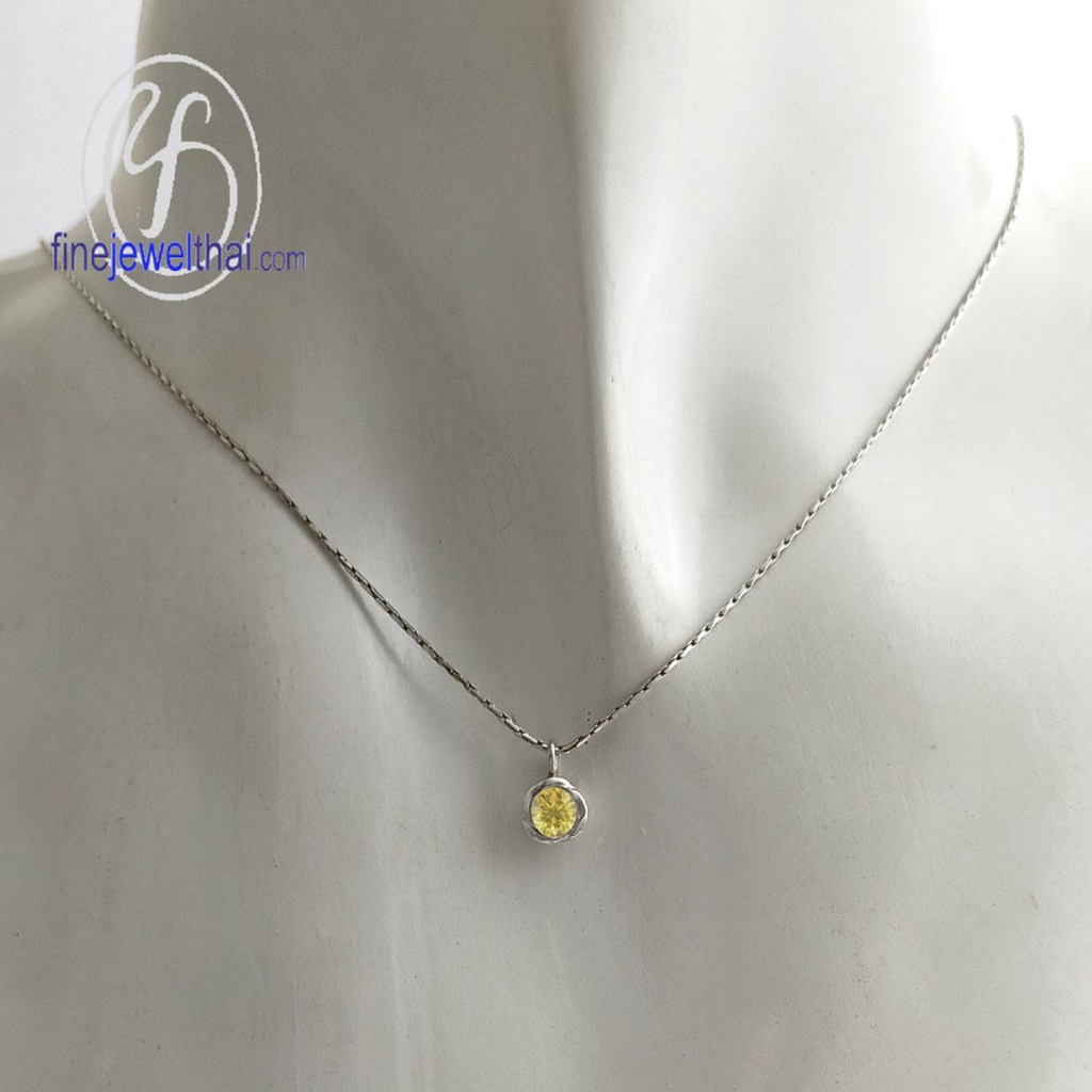 finejewelthai-จี้บุษราคัม-บุษราคัม-จี้พลอย-พลอยประจำเดือนเกิด-yellow-sapphire-silver-pendant-birthstone-p1054yl00e
