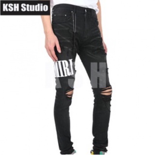 ภาพหน้าปกสินค้ามีความยืดหยุ่น AMIRI Amiriบางกางเกงกางเกงยีนส์โคบาลสีดำรูการพิมพ์ amiri jeans ที่เกี่ยวข้อง