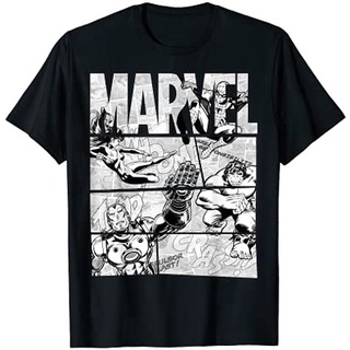mashoo Marvel Avengers Retro สีดําและสีขาวการ์ตูนกราฟิกเสื้อยืด kemeja baju lelaki เสื้อยืดขนาด *hf