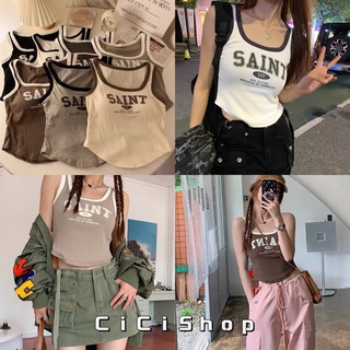 Cicishop(318)เสื้อกล้ามไหมพรม ดีเทลชายโค้ง(มีฟองน้ำ) ผ้านุ่มนิ่มใส่สบายปักลายอักษรใส่แล้วสวยหุ่นมากก