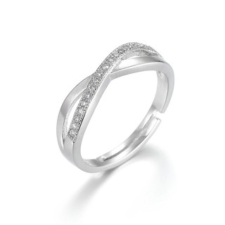 แหวนแฟชั่นสตรีเพียวเพทายคริสตัลครอสรูปตัว X เปิดปรับดัชนีอุปกรณ์เสริมแหวนนิ้ว de2-4831