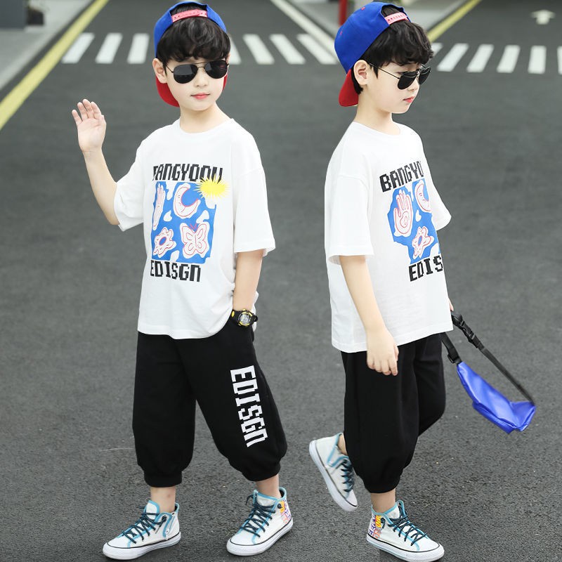 ชุดเด็กชายฤดูร้อนแขนสั้นสองชิ้นบาง-ๆ-เสื้อผ้าเด็กใหม่หนุ่มใหญ่หล่อและสไตล์ตะวันตกเสื้อผ้าน้ำสไตล์เกาหลี