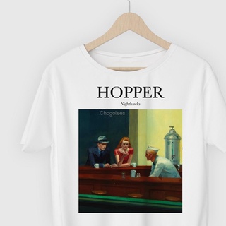 ผ้าฝ้ายคอกลมเสื้อยืด พิมพ์ลายภาพวาดศิลปะ ชื่อจิตรกร Nighthawks Edward Hopper เหมาะกับของขวัญ สําหรับบาร์from S-4XL