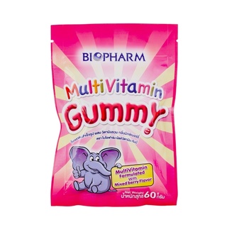 Biopharm Multivitamin Gummy 60 G ไบโอฟาร์ม กัมมี่ ผสม วิตามินรวม ขนาด 60 กรัม กลิ่นมิกซ์เบอร์รี่ จำนวน 1 ซอง 09057