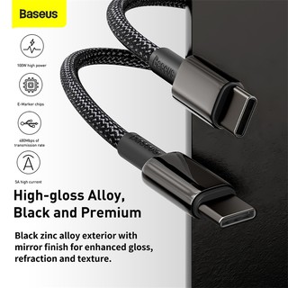 BASEUS 100W True Fast Charge 1m/2m Tungsten Gold Fast Charging Data 5A Cable Type-C to Type-CCATWJ-01