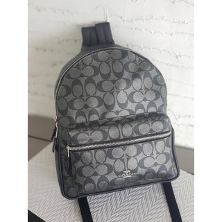 กระเป๋า Coach Medium Charlie Metallic Gunmetal Leather PVC Backpack F39510 ลายซี สีเทาดำ