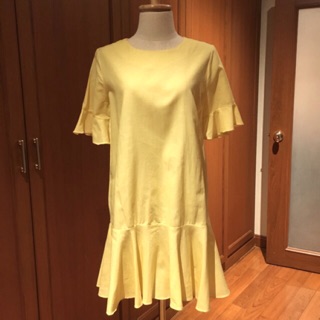 เดรสเกาหลี ของใหม่ผ้าคอตตอน อก34-35 เอวฟรี สะโพกฟรี สีเหลืองสดใส