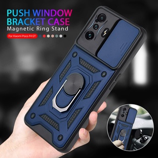 Push Pull Camera Protective Case For Xiaomi Poco F4 GT Coque Pocco F4GT F 4 GT F4 Poco Ring Holder Magnetic Shockproof Cover