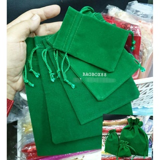 🇹🇭 ถุงผ้ากำมะหยี่สีเขียว เชือกเกลียว มี5ขนาด ใส่เครื่องประดับ ใส่พระ ใส่ของมงคล
