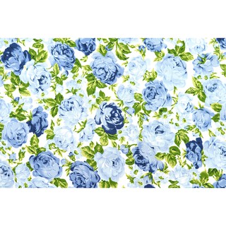 [SALE] 45x55 ซม. ผ้าเมตร ผ้าคอตตอน ผ้าฝ้ายแท้ 100% ลายดอกไม้ ดอกกุหลาบสีน้ำเงินเข้ม Vintage บนพื้นสีครีม [PFQ527]