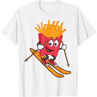 เสื้อยืดคอกลม พิมพ์ลาย Fries On Skis Geek สไตล์ฮิปฮอป สุดเท่ พรีเมี่ยม ให้เป็นของขวัญได้สามารถปรับแต่งได้