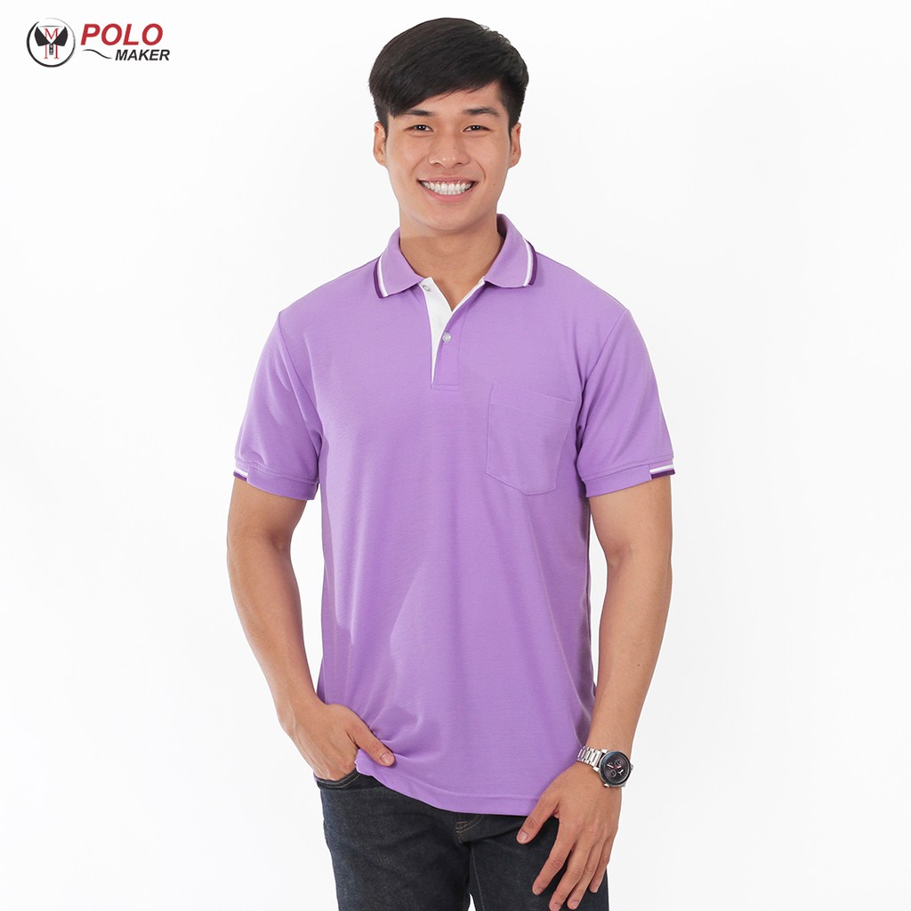 เสื้อโปโล-สีม่วงอ่อน-ขลิบม่วงเข้ม-ขาว-pk101-polomaker