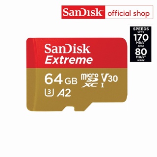 ภาพขนาดย่อของภาพหน้าปกสินค้าSanDisk EXTREME micro SDXC UHS-I A2 64GB (SDSQXAH-064G-GN6MN) reads 170MB/s writes 80MB/s จากร้าน sandisk_thailand_officialshop บน Shopee