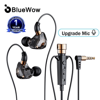 BlueWow KT-02 หูฟังอินเอียร์ แบบมีสาย แจ็ค 3.5 มม. พร้อมไมโครโฟนไดนามิก HD ตัดเสียงรบกวน สําหรับบันทึกเสียงร้องเพลง ไลฟ์สด