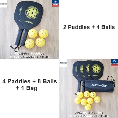 Set Pickleball Complet Amicoson - Filet 7,7 M Portable, 4 Pagaies Bois, 8 Balles, Sac De Transport - Pour Jardin Et Extérieur