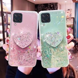 Ready Stock เคสโทรศัพท์ Samsung Galaxy M32 M12 M02 A22 A32 A52 A72 A12 A02 Casing Fashion Bling Glitter Star Transparent Softcase With Love Stand Holder Phone Case เคส SamsungM32 Back Cover