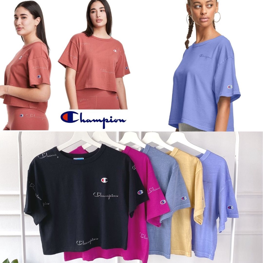 champion-เสื้อยืดครอปสคริปต์-kaos-wanita-original-branded-100-original