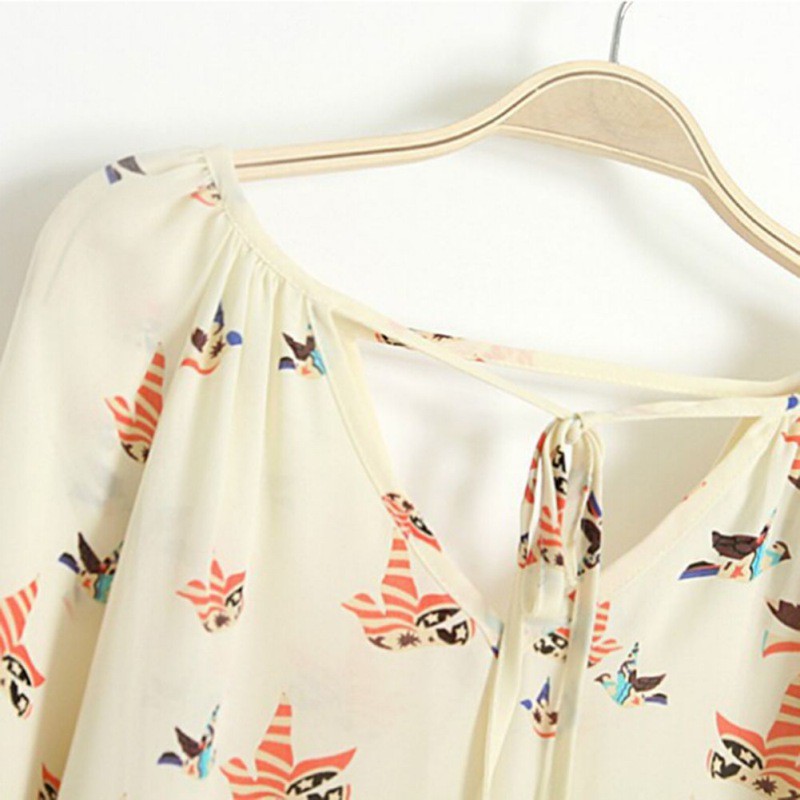 เสื้อผ้าชีฟองลายพิมพ์นกพิราบ-vrouwen-zomer-mouw