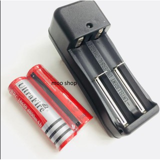 ถ่านชาร์จ 18650 3.7V 9900 mAh 2 ก้อน (สีแดง) + ที่ชาร์จแบต