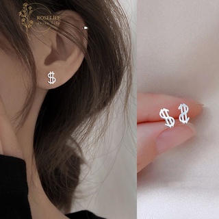 ภาพหน้าปกสินค้าRoselife S925 Silver Anti-allergy Dollar Sign Stud Earrings for Women Girls Fashion Ear Jewelry 1 Pair ซึ่งคุณอาจชอบราคาและรีวิวของสินค้านี้
