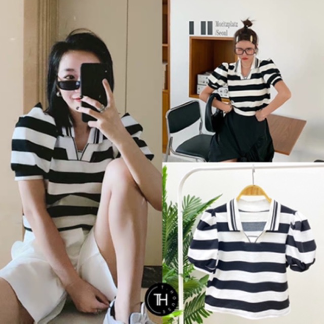 polo-stripe-เสื้อครอปทรงโปโล-ลายริ้ว