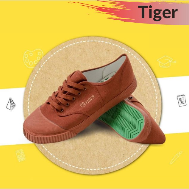 รองเท้าผ้าใบนักเรียน-tigerสีน้ำตาล-รองเท้าเด็กนักเรียนชาย-พร้อมส่ง