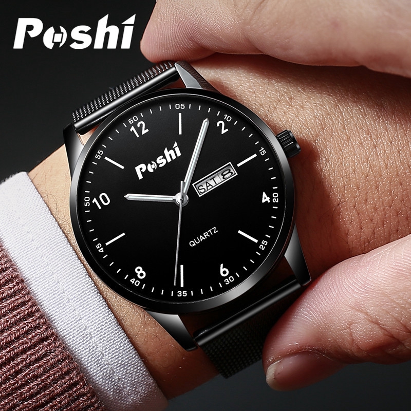 ภาพหน้าปกสินค้าPOSHI นาฬิกาข้อมือ หน้าจอเรืองแสง สายสเตนเลส กันน้ำ สำหรับผู้ชาย จากร้าน poshi.th บน Shopee