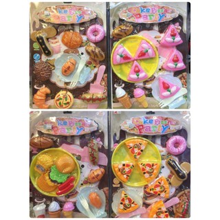 ชุดอาหารและขนม cake pizza party เป็นตีนตุ๊กแก ผ่าซีกได้ มี 4 แบบให้เลือก myjo