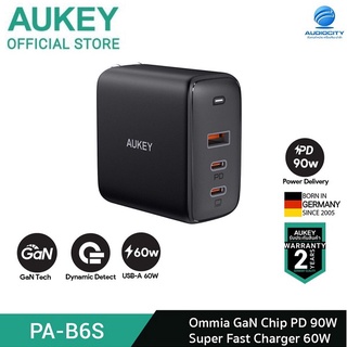 AUKEY PA-B6s อะแดปเตอร์ชาร์จเร็ว Omnia 90W PD 3 พอร์ต Omnia 90W For MacBook Pro Charger GaNFast TechnologyWall Charger