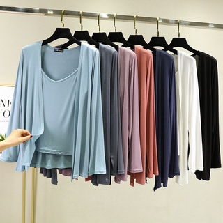 เสื้อคาร์ดิแกนแขนยาวลําลอง ผ้าฝ้าย ป้องกันแดด สไตล์เกาหลี สําหรับผู้หญิง ไซซ์ L - 2XL