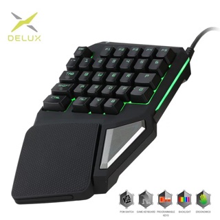 ปุ่มตั้งโปรแกรมได้Delux T9 Proปุ่มกดเดี่ยวเกมแป้นพิมพ์มือErgonomic GamingสำหรับPUBGปืนPCแล็ปท็อป