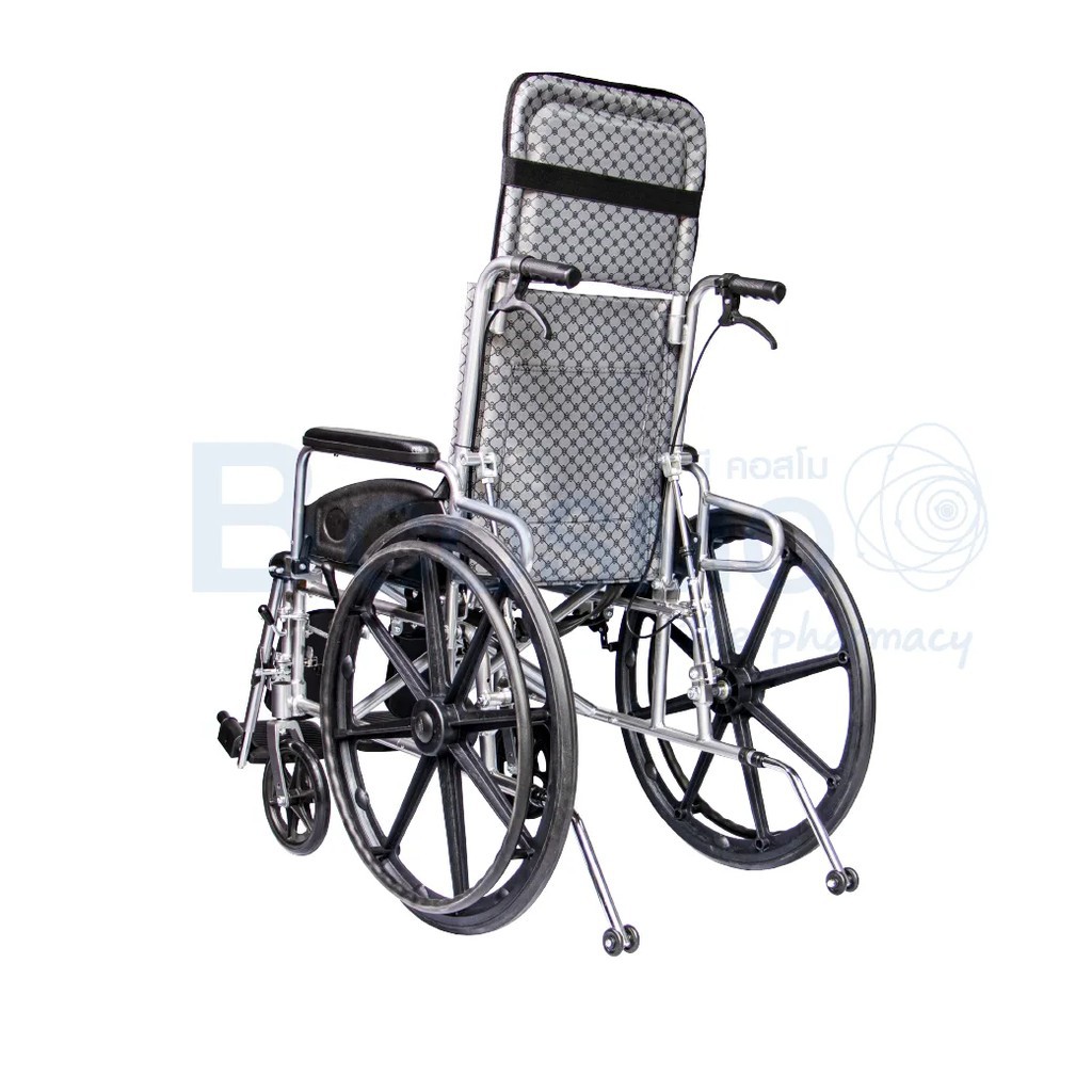 รถเข็นปรับนอน-รถเข็นอัลลอยด์ปรับนอน-เบาะผ้าเทา-y955-wheelchair-ปรับเอนนอนได้-180-องศา