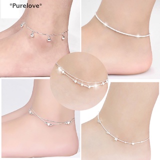 [[Purelove]] สร้อยข้อเท้า ชุบเงิน 925 จี้รูปหัวใจ เครื่องประดับ สําหรับเดินชายหาด