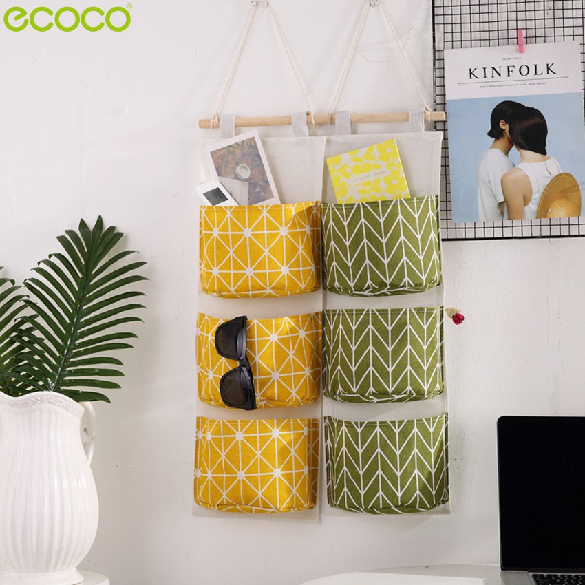 ecoco-ถุงผ้าเก็บของ-กระเป๋าแขวนของ-แขวนผนัง-ใส่เครื่องสำอาง-ของใช้ในบ้าน-ถุงช่องใส่ของ-3-ช่อง-จัดระเบียบในบ้าน-พับได้