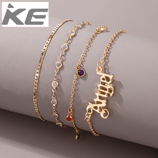 Jewelry Multi-letter Angel anklet 4-piece set temperament multi-color rhinestone anklet for gi