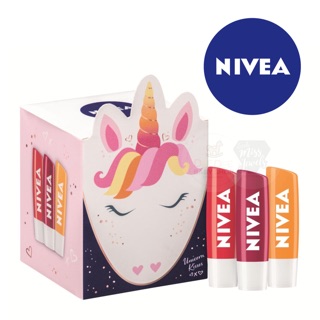 🌟พร้อมส่ง🌟 ชุดของขวัญลิปบาล์ม NIVEA Unicorn Moments Shine Caring Lip Balm Giftset