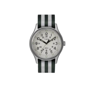 Timex TW2R80900 MK1 Aluminum นาฬิกาข้อมือผู้ชาย สายผ้า สีเขียว/ขาว หน้าปัด 40 มม.