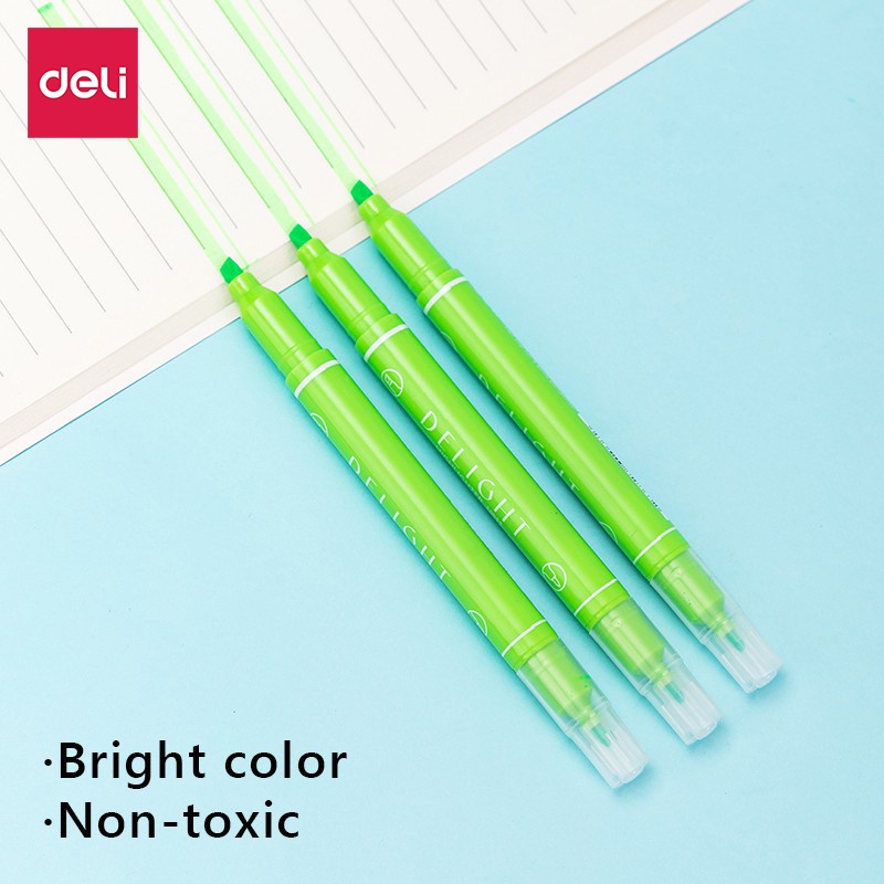 deli-ปากกาเน้นข้อความ-ปากกาไฮไลท์-1-แท่ง-2ด้าน-3สี-สีนีออน-รุ่น-eu011-ปากกาเน้นข้อความสี-เครื่องเขียน-highlighter