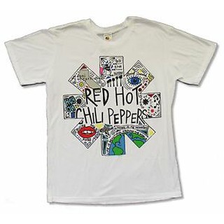 เสื้อยืดโอเวอร์ไซส์Men T Shirt Red Hot Chili Peppers Doodle Image White Rhcp short sleeve S-3XL