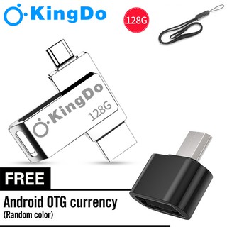 USB Kingdo 2 In 1 OTG Metal 32 / 64GB/128GB USB 2.0 Micro USB ไดรฟ์หน่วยความจำแฟลช USB คู่พร้อมตัวแปลง TypeC ฟรี
