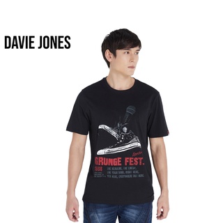 เสื้อยืดใหม่ 2022DAVIE JONES เสื้อยืดพิมพ์ลาย สีดำ ทรง Regular Fit Graphic Print T-Shirt in black TB0206BKL XL  XXL 3XL