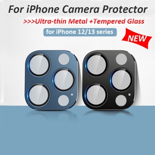 2 in1 ตัวป้องกันเลนส์กล้อง โลหะ สําหรับ iPhone 15/14/13/12 Pro Max Mini ตัวป้องกันเลนส์ แบบเต็ม พร้อมฟิล์มกระจกนิรภัย