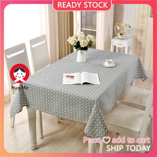 Hugme【Grey Tablecloth】ผ้าปูโต๊ะผ้าฝ้ายและผ้าลินินทรงสี่เหลี่ยมผืนผ้าลายเรขาคณิต