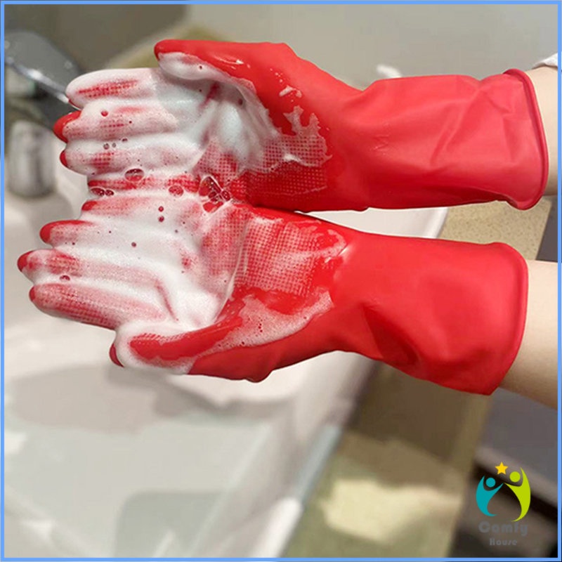 comfy-ถุงมือล้างจาน-ถุงมือยาง-อุปกรณ์ชะล้าง-สีแดง-latex-gloves