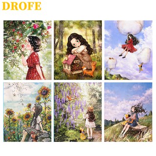 Drofe 【40X50ซม.】~ภาพวาดผ้าใบรูปดอกไม้แฮนด์เมดสําหรับตกแต่งผนังบ้าน