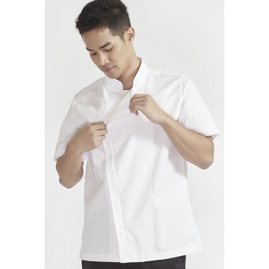 dapp-uniform-เสื้อเชฟ-sale-แขนสั้น-แบบซิป-jeff-white-zipper-shortsleeves-chef-jacket-สีขาว-ตัวซิปคละสี-tjkw1905